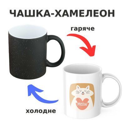 Чашка-хамелеон з принтом 330 мл Котик з серденьком CHSHKBRMBL609 фото