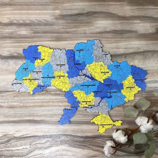 Фигурный деревянный пазл Карта Украины Желто-Синяя L WSUA0153 фото