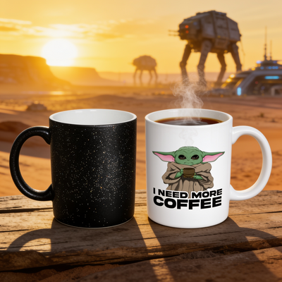 Чашка-хамелеон &laquo;Baby Yoda I Need More Coffee&raquo; з блискітками, 330 мл CHSHKBRMBL939 фото