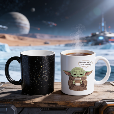 Кружка-хамелеон &laquo;Baby Yoda This Is the Way to Caffeine&raquo; с блестками, 330 мл CHSHKBRMBL940 фото
