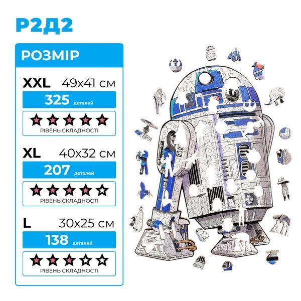Фігурний дерев'яний пазл R2D2 L WSUA0073 фото